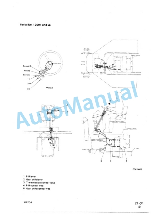 Alternative view of Komatsu WA70-1 Wheel Loader Shop Manual SEBM04150104