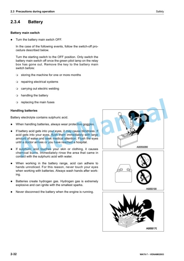 Alternative view of Komatsu WA70-7 Wheel Loader Operation and Maintenance Manual VENAM02003