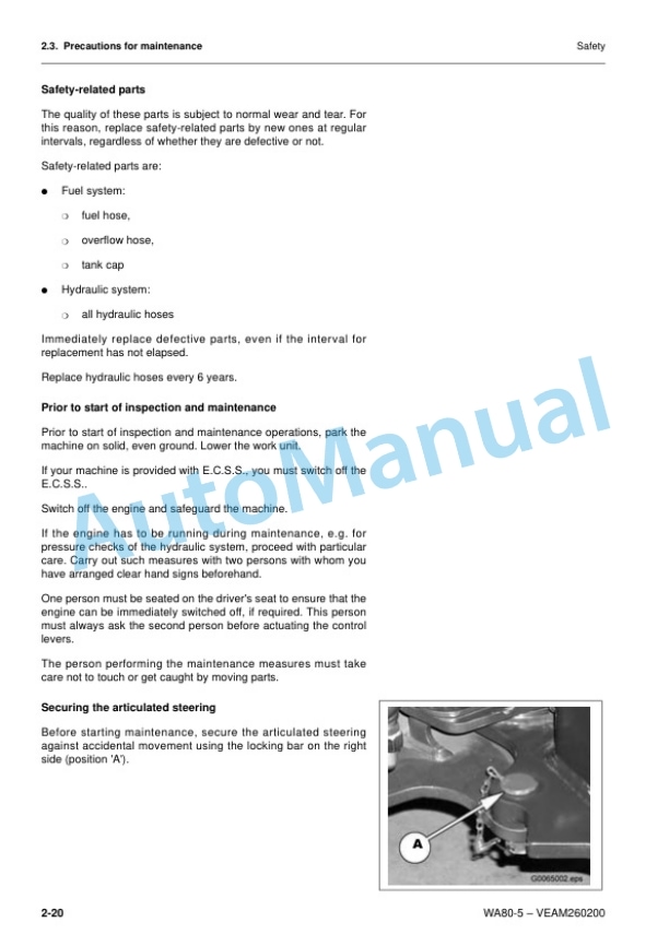 Alternative view of Komatsu WA80-5 Wheel Loader Operation and Maintenance Manual VEAM260200