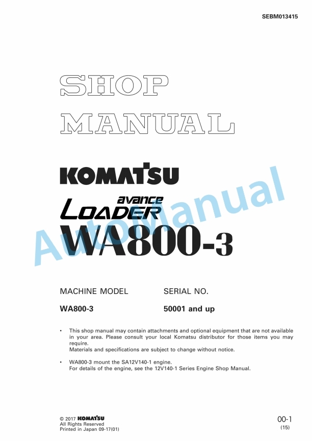 Komatsu WA800-3 Avance Wheel Loader Shop Manual SEBM013415