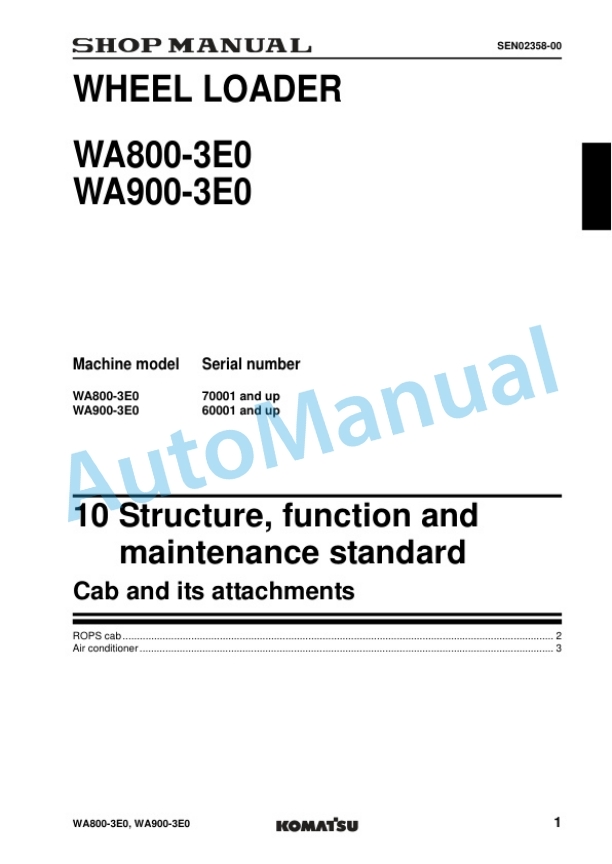Alternative view of Komatsu WA800-3E0, WA900-3E0 Wheel Loader Shop Manual SEN02034-13