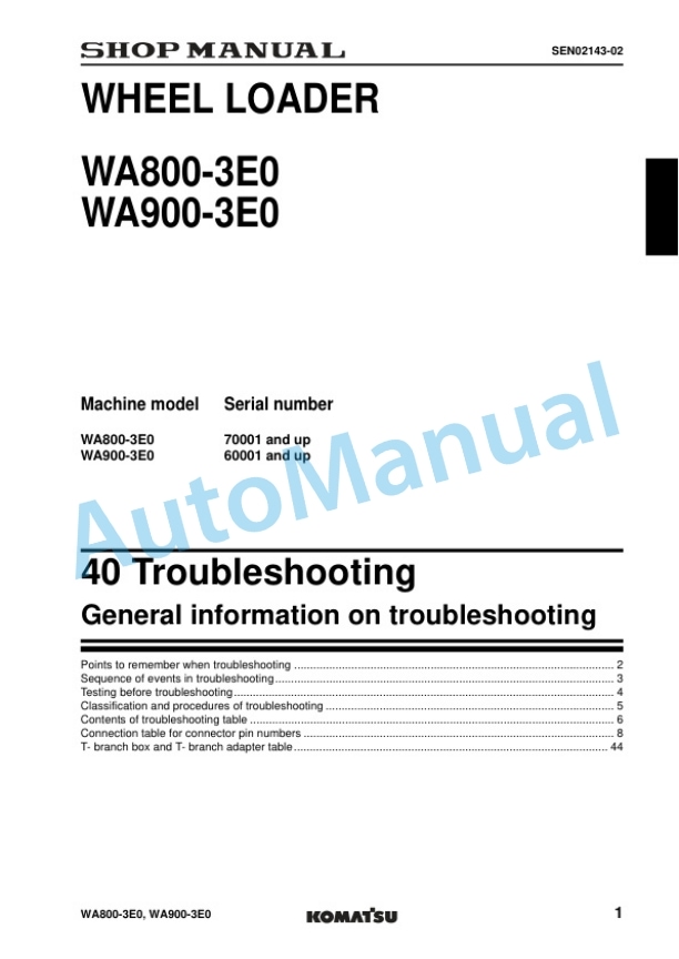 Komatsu WA800-3E0, WA900-3E0 Wheel Loader Shop Manual SEN02034-13 3 Komatsu WA800-3E0, WA900-3E0 Wheel Loader Shop Manual SEN02034-13 - Image 3