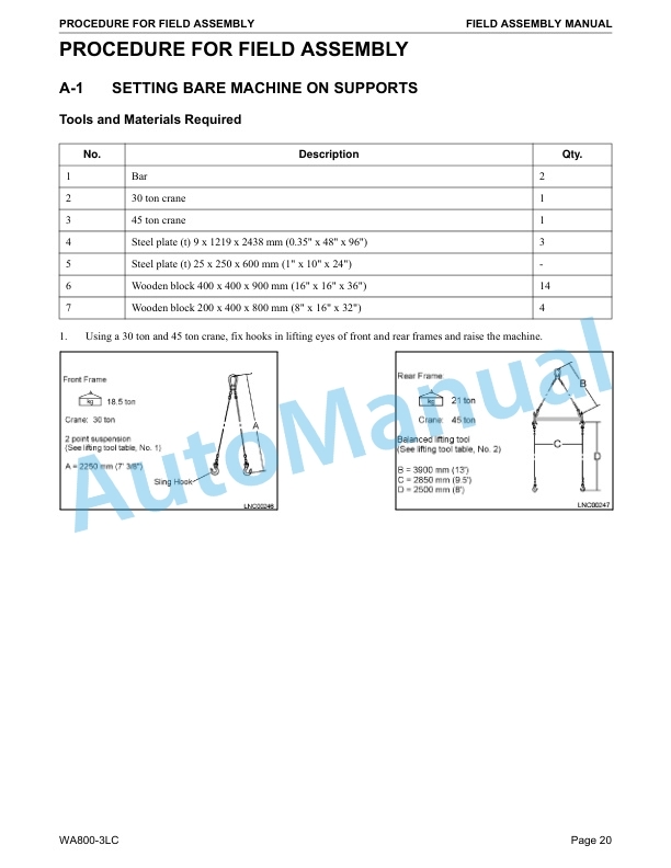 Alternative view of Komatsu WA800-3LC Wheel Loader Field Assembly Instruction CEAW000100