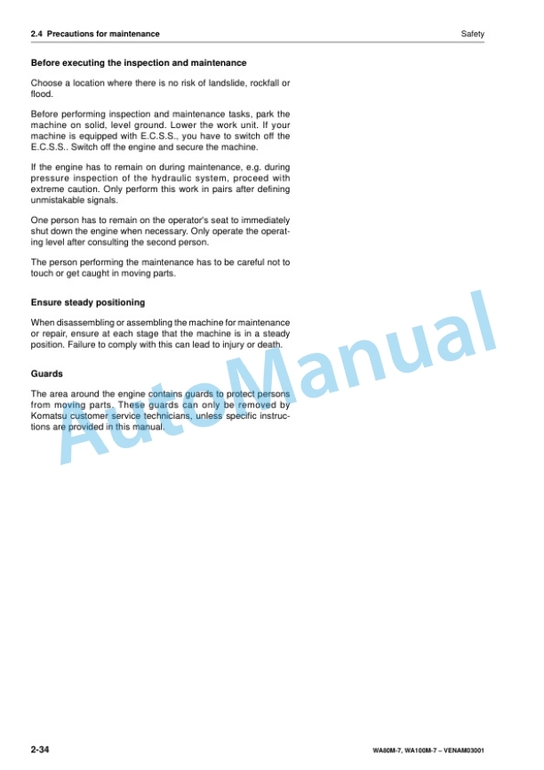 Alternative view of Komatsu WA80M-7, WA100M-7 Wheel Loader Operation and Maintenance Manual VENAM03001