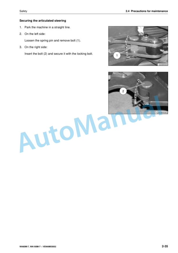 Alternative view of Komatsu WA80M-7, WA100M-7 Wheel Loader Operation and Maintenance Manual VENAM03002
