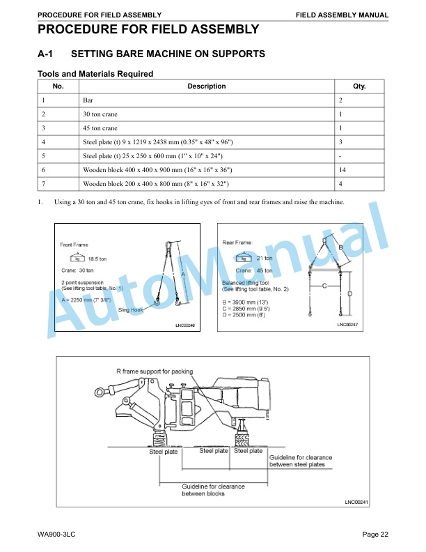 Alternative view of Komatsu WA900-3LC Wheel Loader Field Assembly Instruction CEAW000200