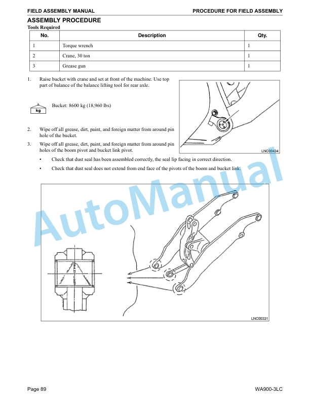 Komatsu WA900-3LC Wheel Loader Field Assembly Instruction CEAW000200 5 Komatsu WA900-3LC Wheel Loader Field Assembly Instruction CEAW000200 - Image 5