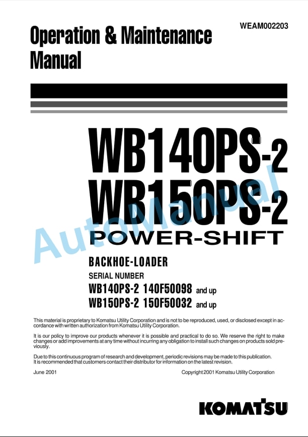 Komatsu WB140PS-2, WB150PS-2 Power-Shift Backhoe Loader Operation and Maintenance Manual WEAM002203