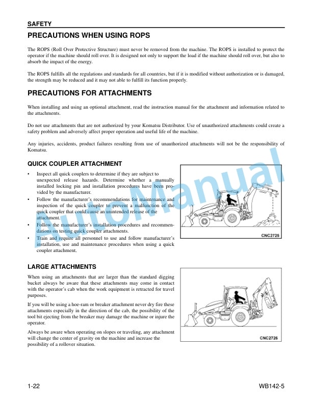 Alternative view of Komatsu WB142-5 Backhoe Loader Operation and Maintenance Manual CEAM018502