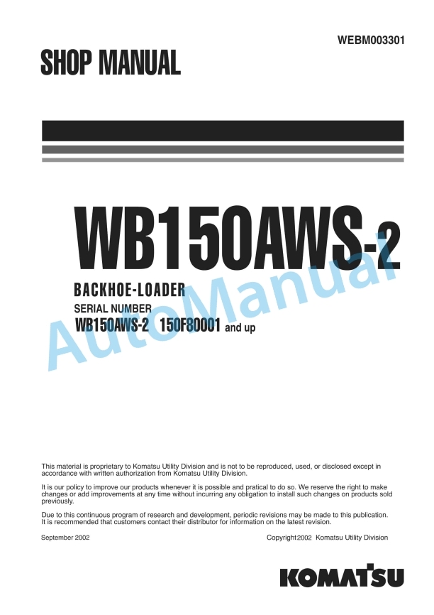 Komatsu WB150AWS Backhoe Loader Shop Manual WEBM003301
