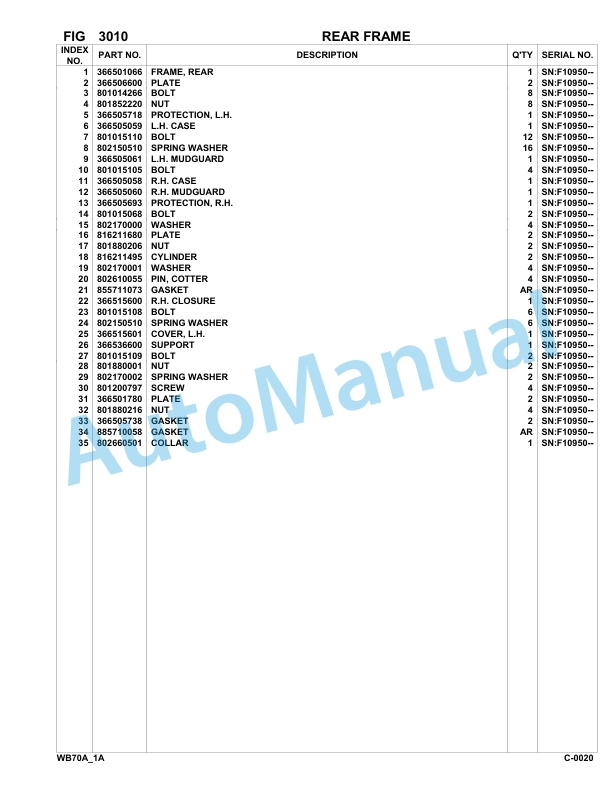 Komatsu WB70A-1 Backhoe Loader Parts Manual F10950-up 2 Komatsu WB70A-1 Backhoe Loader Parts Manual F10950-up-2