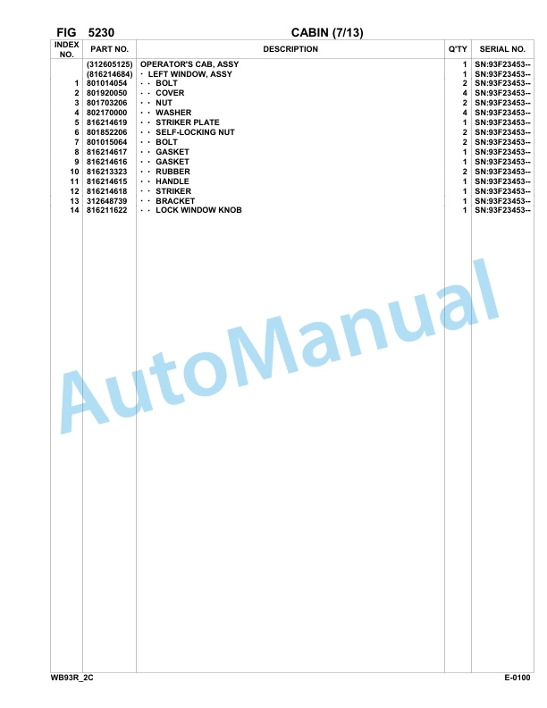 Komatsu WB93R-2 Backhoe Loader Parts Manual 93F23453-up 3 Komatsu WB93R-2 Backhoe Loader Parts Manual 93F23453-up-3