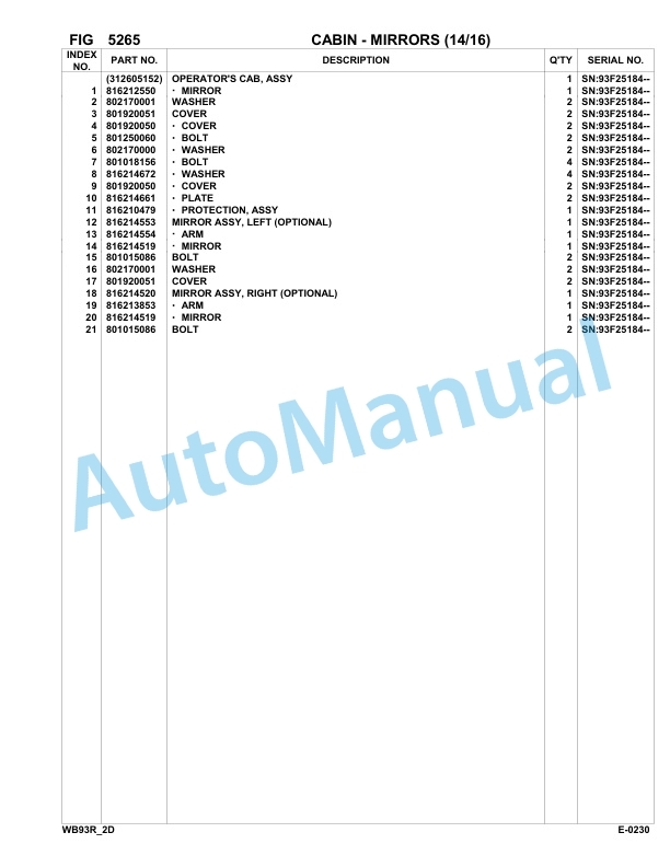 Komatsu WB93R-2 Backhoe Loader Parts Manual 93F25184-up 3 Komatsu WB93R-2 Backhoe Loader Parts Manual 93F25184-up-3