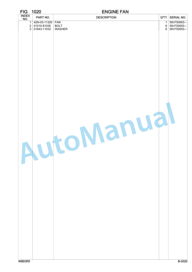 Komatsu WB93R-5 Backhoe Loader Parts Manual F50003 2 Komatsu WB93R-5 Backhoe Loader Parts Manual F50003-2