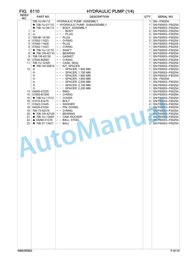 Komatsu WB93R-5E0 Backhoe Loader Parts Manual F60003 3 Komatsu WB93R-5E0 Backhoe Loader Parts Manual F60003-3