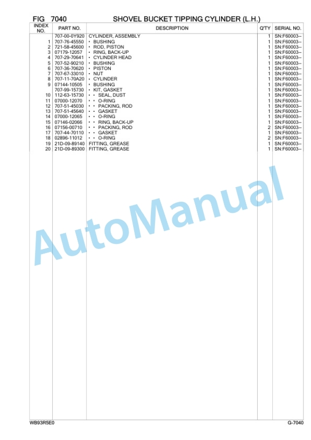 Komatsu WB93R-5E0 Backhoe Loader Parts Manual F60003 5 Komatsu WB93R-5E0 Backhoe Loader Parts Manual F60003-5