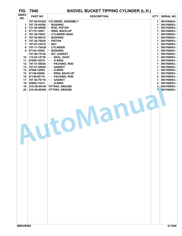 Komatsu WB93R-5E0 Backhoe Loader Parts Manual F60003-UP 5 Komatsu WB93R-5E0 Backhoe Loader Parts Manual F60003-UP-5