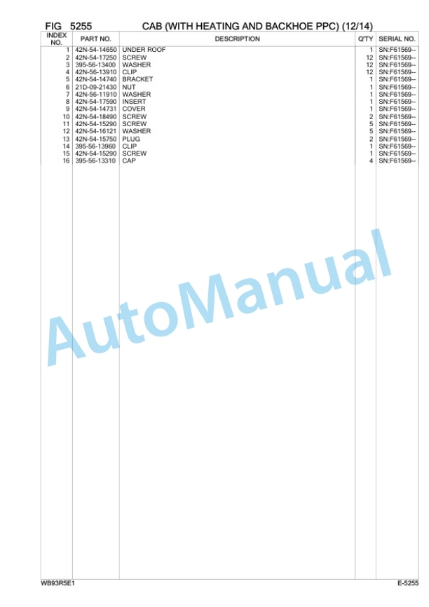 Komatsu WB93R-5E0 Backhoe Loader Parts Manual F61569 3 Komatsu WB93R-5E0 Backhoe Loader Parts Manual F61569-3