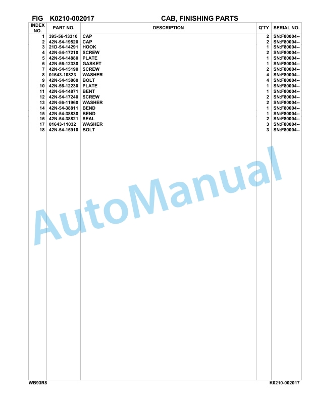 Komatsu WB93R-8 Backhoe Loader Parts Manual F80004-up 4 Komatsu WB93R-8 Backhoe Loader Parts Manual F80004-up-4
