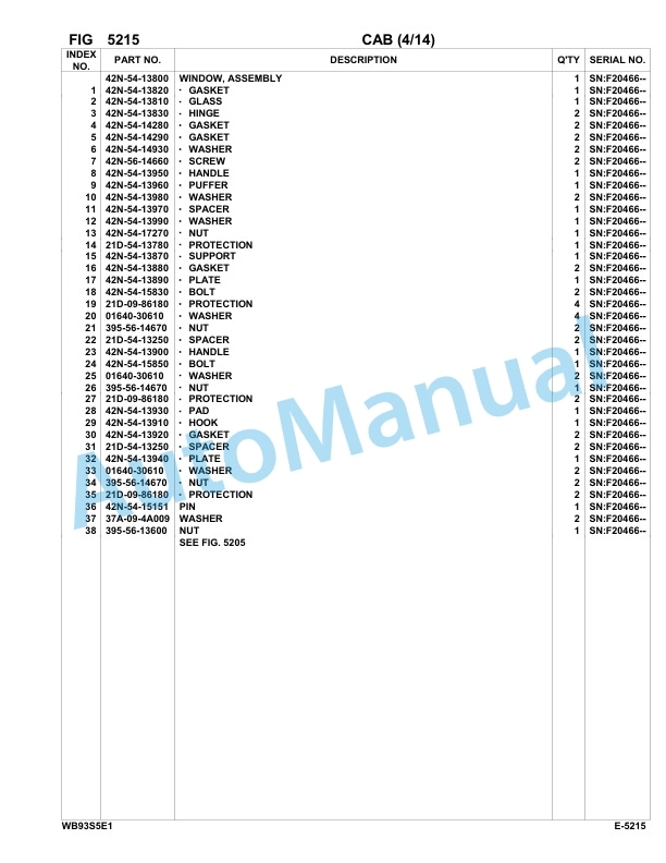 Komatsu WB93S-5E0 Backhoe Loader Parts Manual F20466-UP 3 Komatsu WB93S-5E0 Backhoe Loader Parts Manual F20466-UP-3