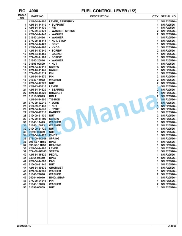 Komatsu WB93S-5E0 Backhoe Loader Parts Manual - F20526 - F20555 - F20557 - F20562 - F20566 3 Komatsu WB93S-5E0 Backhoe Loader Parts Manual - F20526 - F20555 - F20557 - F20562 - F20566-3