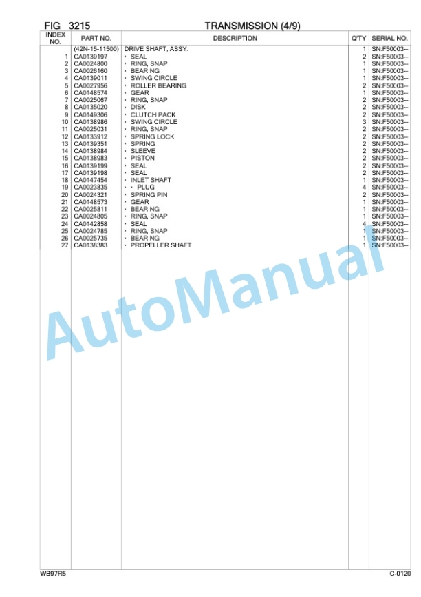 Komatsu WB97R-5 Backhoe Loader Parts Manual F50003 2 Komatsu WB97R-5 Backhoe Loader Parts Manual F50003-2