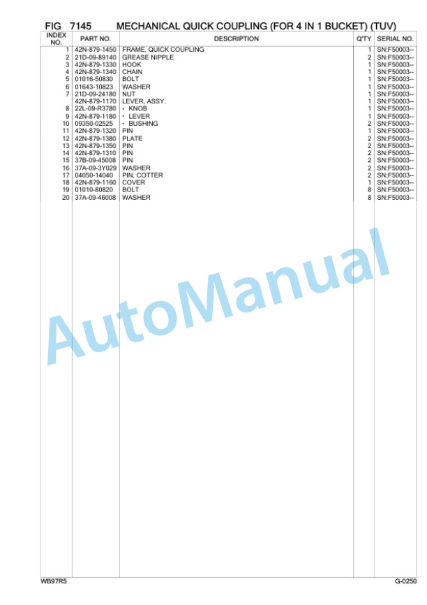 Komatsu WB97R-5 Backhoe Loader Parts Manual F50003 5 Komatsu WB97R-5 Backhoe Loader Parts Manual F50003-5