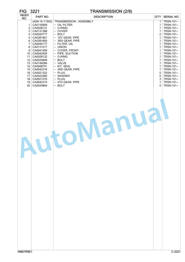 Komatsu WB97R-5E0 Backhoe Loader Parts Manual F80211 2 Komatsu WB97R-5E0 Backhoe Loader Parts Manual F80211-2
