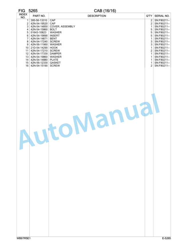 Komatsu WB97R-5E0 Backhoe Loader Parts Manual F80211 3 Komatsu WB97R-5E0 Backhoe Loader Parts Manual F80211-3