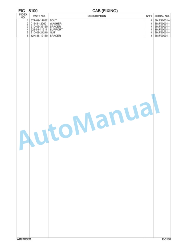 Komatsu WB97R-5E0 Backhoe Loader Parts Manual F90001 3 Komatsu WB97R-5E0 Backhoe Loader Parts Manual F90001-3