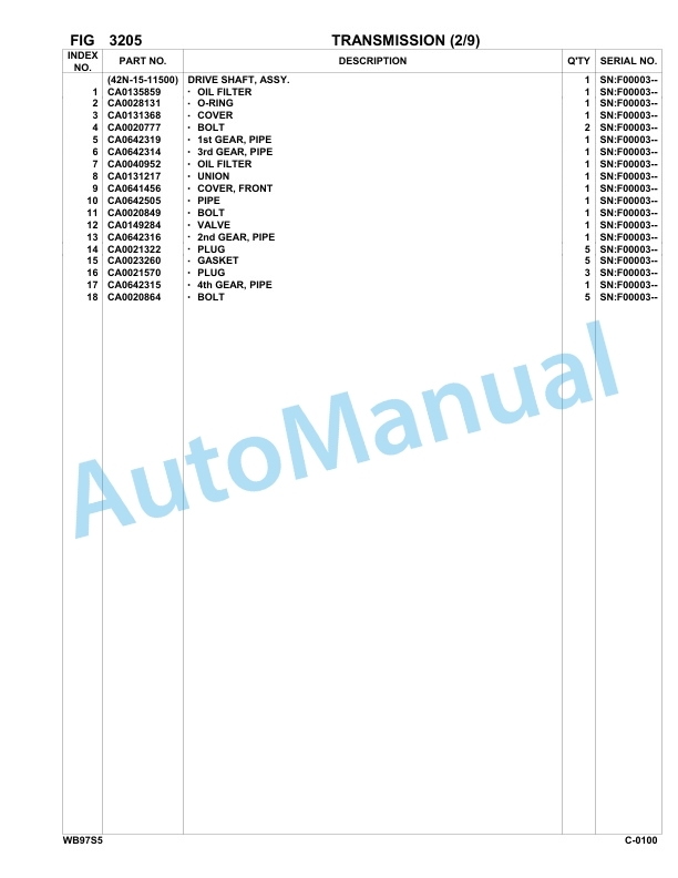 Komatsu WB97S-5 Backhoe Loader Parts Manual F00003-up 2 Komatsu WB97S-5 Backhoe Loader Parts Manual F00003-up-2