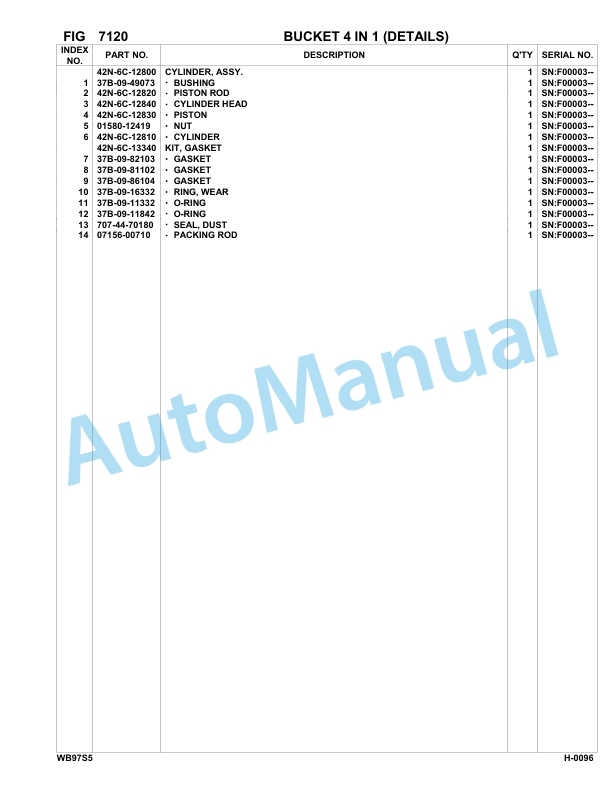 Komatsu WB97S-5 Backhoe Loader Parts Manual F00003-up 5 Komatsu WB97S-5 Backhoe Loader Parts Manual F00003-up-5