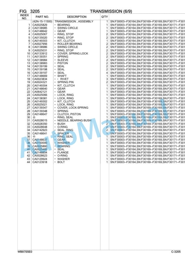 Komatsu WB97S-5E0 Backhoe Loader Parts Manual F30003 2 Komatsu WB97S-5E0 Backhoe Loader Parts Manual F30003-2