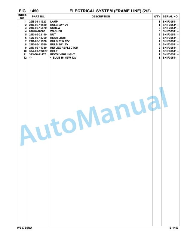 Komatsu WB97S-5E0 Backhoe Loader Parts Manual - F30541 - F30542 2 Komatsu WB97S-5E0 Backhoe Loader Parts Manual - F30541 - F30542-2