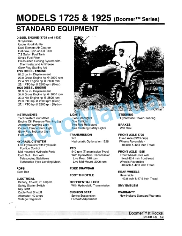 New Holland 1530, 1630, 1725, 1925 Feature Product Manual 86560392 3 New Holland 1530, 1630, 1725, 1925 Feature Product Manual 86560392-3