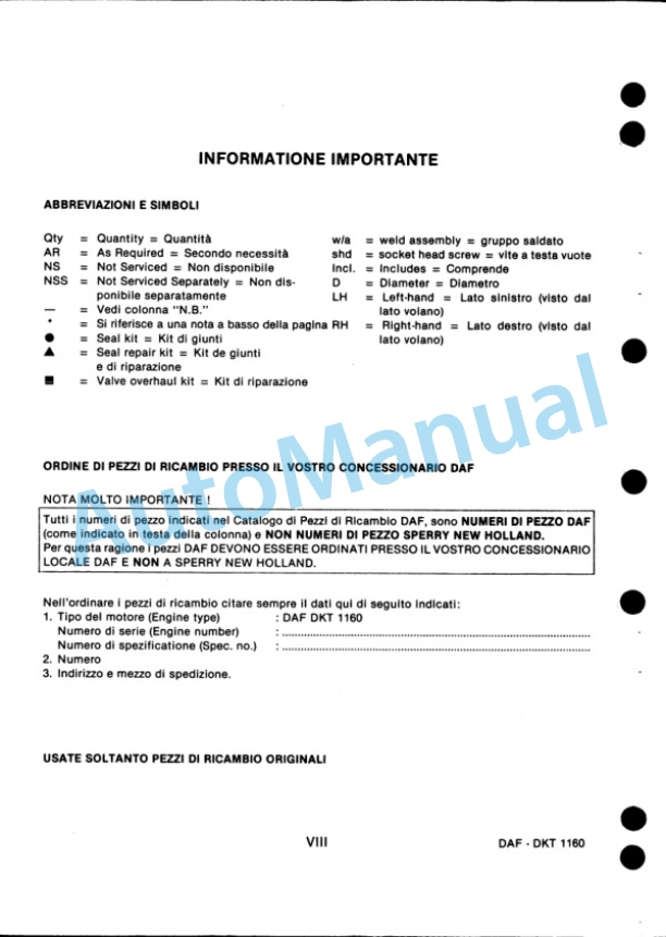 New Holland 1900 Forage Harvester - DKT 1160 DAF Diesel Engine Service Parts Catalogue 527879010 2 New Holland 1900 Forage Harvester - DKT 1160 DAF Diesel Engine Service Parts Catalogue 527879010-2