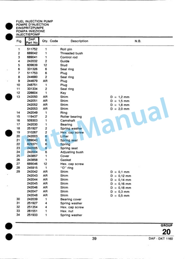 New Holland 1900 Forage Harvester - DKT 1160 DAF Diesel Engine Service Parts Catalogue 527879010 4 New Holland 1900 Forage Harvester - DKT 1160 DAF Diesel Engine Service Parts Catalogue 527879010-4