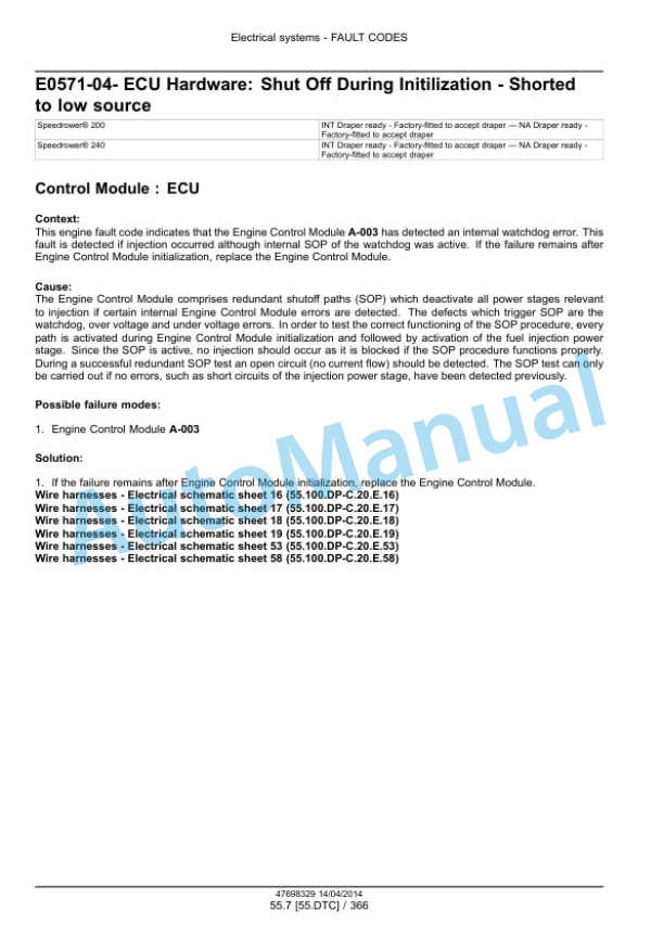 New Holland 200, 240 Speedrower Self-Propelled Windrower Service Manual 47698329 4 New Holland 200, 240 Speedrower Self-Propelled Windrower Service Manual 47698329 - Image 4