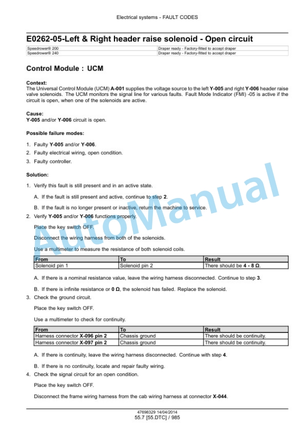 New Holland 200, 240 Speedrower Self-Propelled Windrower Service Manual 47698329 5 New Holland 200, 240 Speedrower Self-Propelled Windrower Service Manual 47698329 - Image 5