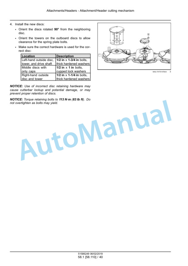 New Holland 209, 210 Discbine Disc Mower-Conditioner Service Manual 51586249 4 New Holland 209, 210 Discbine Disc Mower-Conditioner Service Manual 51586249-4