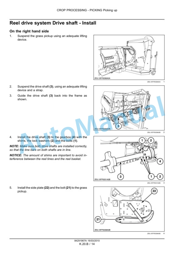 New Holland 270FP, 280FP, 290FP Self-Propelled Forage Pickup Header Service Manual 84291967ANA-4