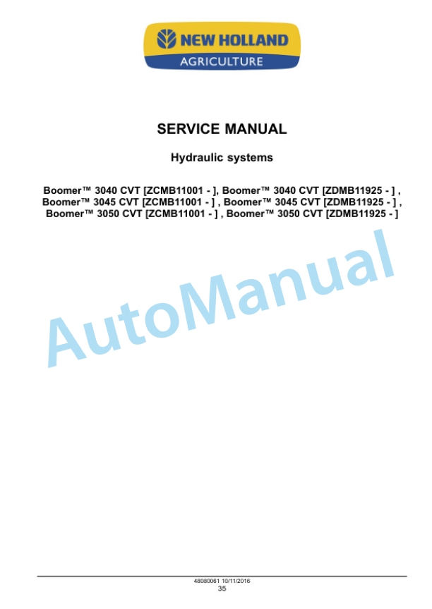 New Holland 3040 CVT, 3045 CVT, 3050 CVT Boomer Compact Tractor Service Manual 48080061 3 New Holland 3040 CVT, 3045 CVT, 3050 CVT Boomer Compact Tractor Service Manual 48080061 - Image 3