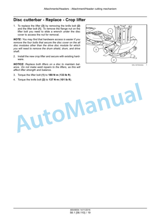 New Holland 313, 316 Discbine Disc Mower Conditioner Service Manual 48049004 4 New Holland 313, 316 Discbine Disc Mower Conditioner Service Manual 48049004-4