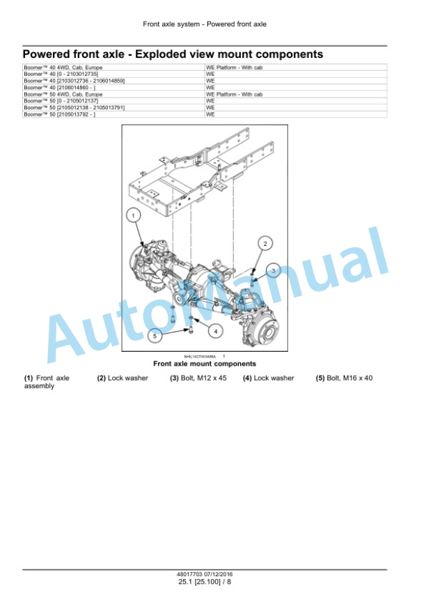 Alternative view of New Holland 40, 50 Cab Boomer Compact Tractor Service Manual 48017703