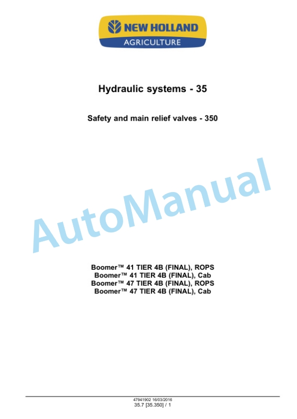 New Holland 41, 47 Boomer Tier 4B Final Compact Tractor Service Manual 47941902 3 New Holland 41, 47 Boomer Tier 4B Final Compact Tractor Service Manual 47941902 - Image 3