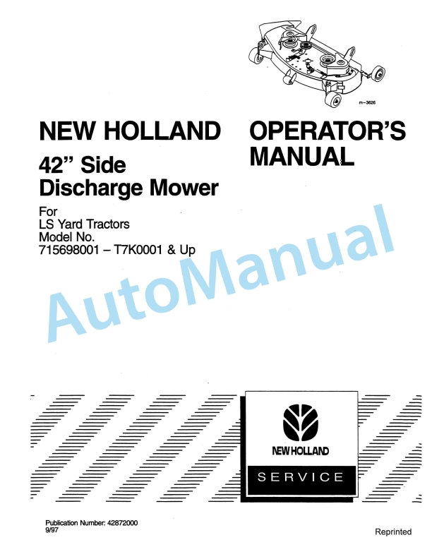 New Holland 42in Side Dischage Mower Operation and Maintenance Manual 42872000