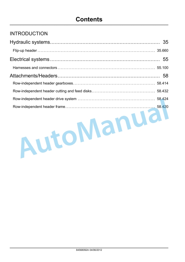 New Holland 440FI, 470FI, 490FI Plus Maize Header Service Manual 84568092A 1 New Holland 440FI, 470FI, 490FI Plus Maize Header Service Manual 84568092A
