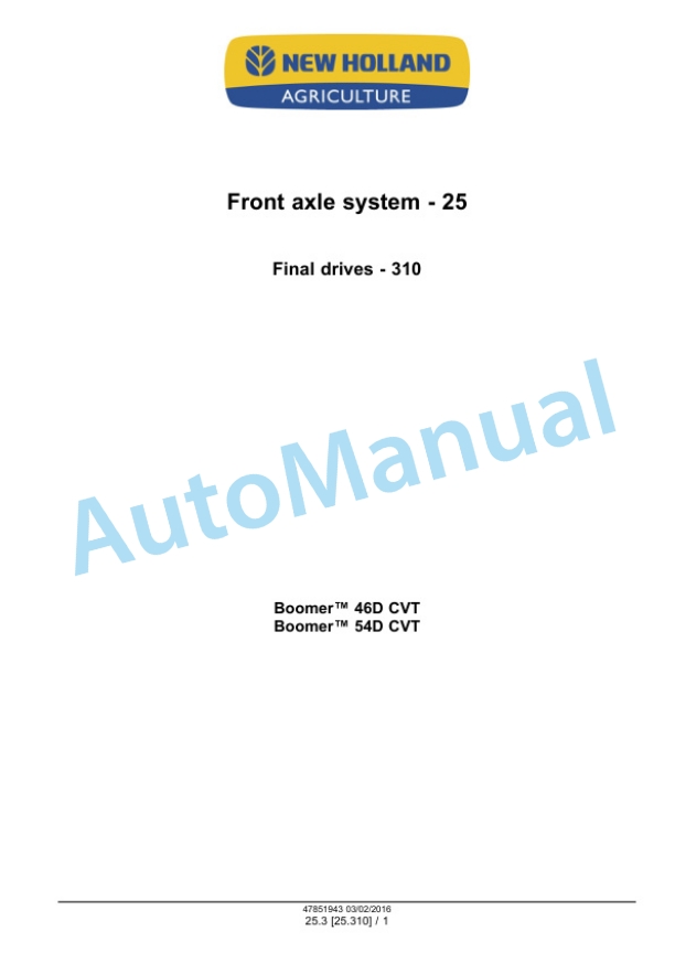 New Holland 46D CVT, 54D CVT Boomer Tier 4B Final Compact Tractor Service Manual 47851943 2 New Holland 46D CVT, 54D CVT Boomer Tier 4B Final Compact Tractor Service Manual 47851943 - Image 2