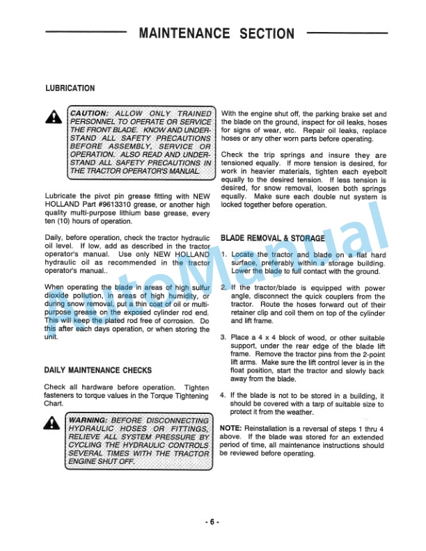 New Holland 5 Foot Front Blade For CM Tractor Operation and Maintenance Manual 42646041 3 New Holland 5 Foot Front Blade For CM Tractor Operation and Maintenance Manual 42646041 - Image 3