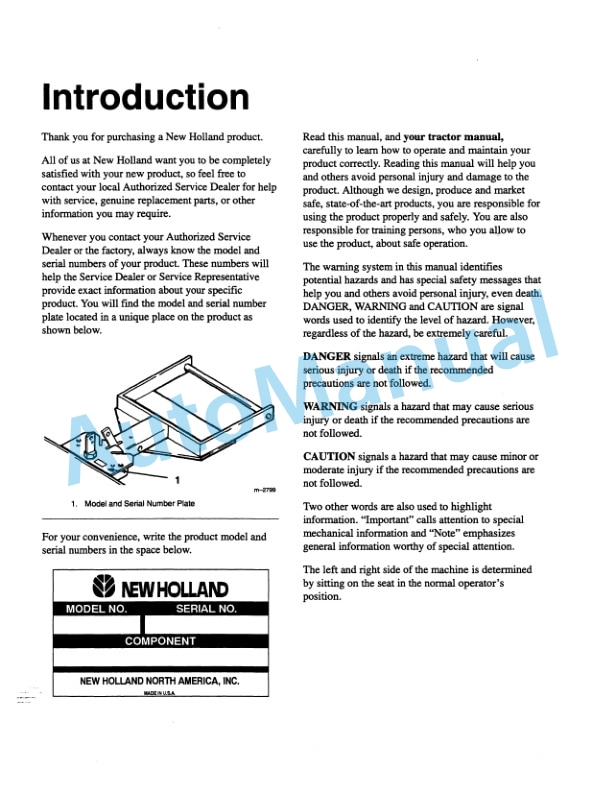 New Holland 50in Mid-Mount Blade Operation and Maintenance Manual 42871800 2 New Holland 50in Mid-Mount Blade Operation and Maintenance Manual 42871800-2